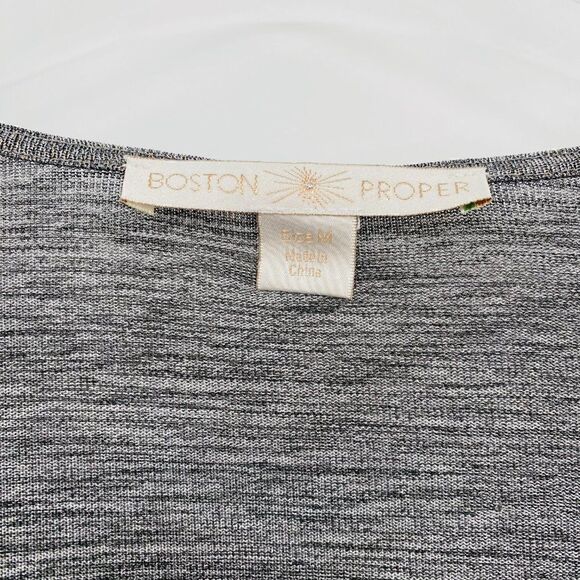 Boston Proper Size Medium Silver Metallic V Neck Tiered Sleeve Blouse Top - Picture 6 of 9